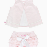 Pink Seersucker Ric Rac Swing Top & Ruffle Bloomer Set