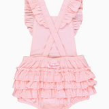 Pink Embroidered Vintage Dot Flutter Overall Romper