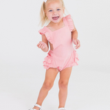 Pink Embroidered Vintage Dot Flutter Overall Romper