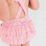 Pink Embroidered Vintage Dot Flutter Overall Romper