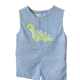 Seersucker Dinosaur Applique Sunsuit