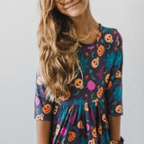 Skeleton Web 3/4 Sleeve Pocket Twirl Dress