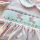 Smocked Bunnies Pink Knit Dress