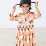 Spooky Kitty 3/4 Sleeve Pocket Twirl Dress