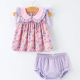 Floral Bow Ruffle Girl Bloomer Set