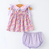 Floral Bow Ruffle Girl Bloomer Set