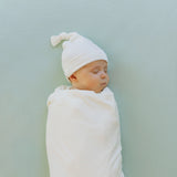 Stretch Knit Swaddle + Hat | White Set