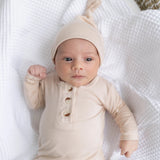 Top + Bottom Newborn Outfit with Hat - Sand