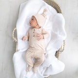 Top + Bottom Newborn Outfit with Hat - Sand