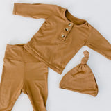 Top + Bottom Outfit & Hat Set - Camel