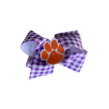 Gingham Print With Badge Bow- Clemson