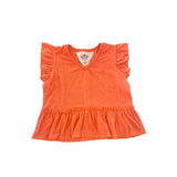 Ruffle Sleeve and Hem Top- Tangerine