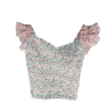 Green and Pink Floral Smocked Tie Top