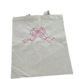 Pink Bow Embroidered Tote Bag