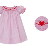 Valentine's Day - Pink Gingham Bishop Smocked Dress