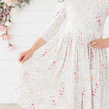 SALE Whimsical Wildflowers 3/4 Sleeve Pocket Twirl Dress