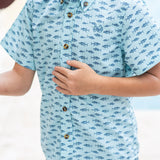 Short Sleeve Fishing Shirt - Aqua Tuna Print