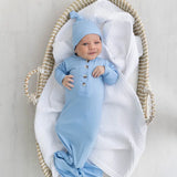 Knotted Baby Gown and Hat Set - Baby Blue