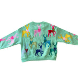 Kids Mint Green Sweatshirt With Velvet Reindeer and Bows