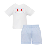 Apples & Pencils Boy's Short Set | Lt Blue Gingham