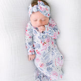 Knotted Baby Gown Hat and Headband Set - Bloom