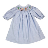 Santa's Coming Blue Chambray Smocked Dress