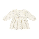 Long Sleeve Ruffle V Dress || Blue Ditsy