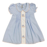 Blue Gingham Embroidered Pumpkin Bow Dress