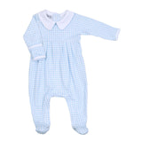 Mini Checks Collared Boy Footie - Light Blue