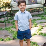 Boys Inshore Performance Short in Classic Navy Peony Wash