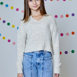 Tan Speckled V-Neck Sweater
