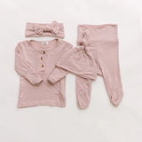 Top & Bottom 4Pc Newborn Set - Dusty Rose