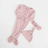 Knotted Baby Gown Hat and Headband Set - Dusty Rose