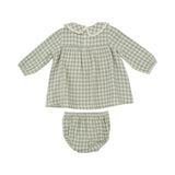 Mini Green Gingham - Peter Pan Collar Dress And Bloomers