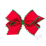 Holiday Style Pom-Pom Edge Grosgrain Overlay Bow