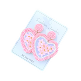 Beaded Heart Dangle Earrings