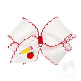 Grosgrain Hair Bow with Red Moonstitch Edge and Pencil Embroidery