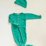 Knotted Baby Gown & Hat Set - Green