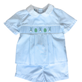 Light Blue Smocked Bunny Pleated Short Set