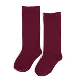 Scalloped Knee High Socks- Burgandy