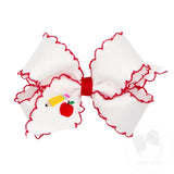 Grosgrain Hair Bow with Red Moonstitch Edge and Pencil Embroidery