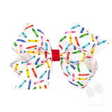 Crayon School Themed Printed Grosgrain Hair Bow