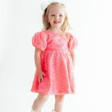 Neon Pink Puff Sleeve Sequin Dress