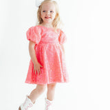 Neon Pink Puff Sleeve Sequin Dress