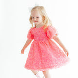 Neon Pink Puff Sleeve Sequin Dress