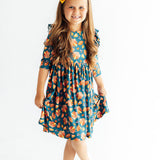 Gobble til You Wobble 3/4 Sleeve Ruffle Twirl Dress