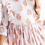 Christmas Traditions 3/4 Sleeve Ruffle Twirl Dress