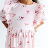 Winter Berries 3/4 Sleeve Ruffle Twirl Dress