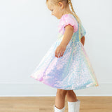 Ombre Puff Sleeve Sequin Dress