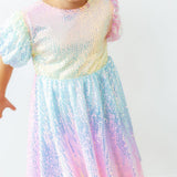 Ombre Puff Sleeve Sequin Dress